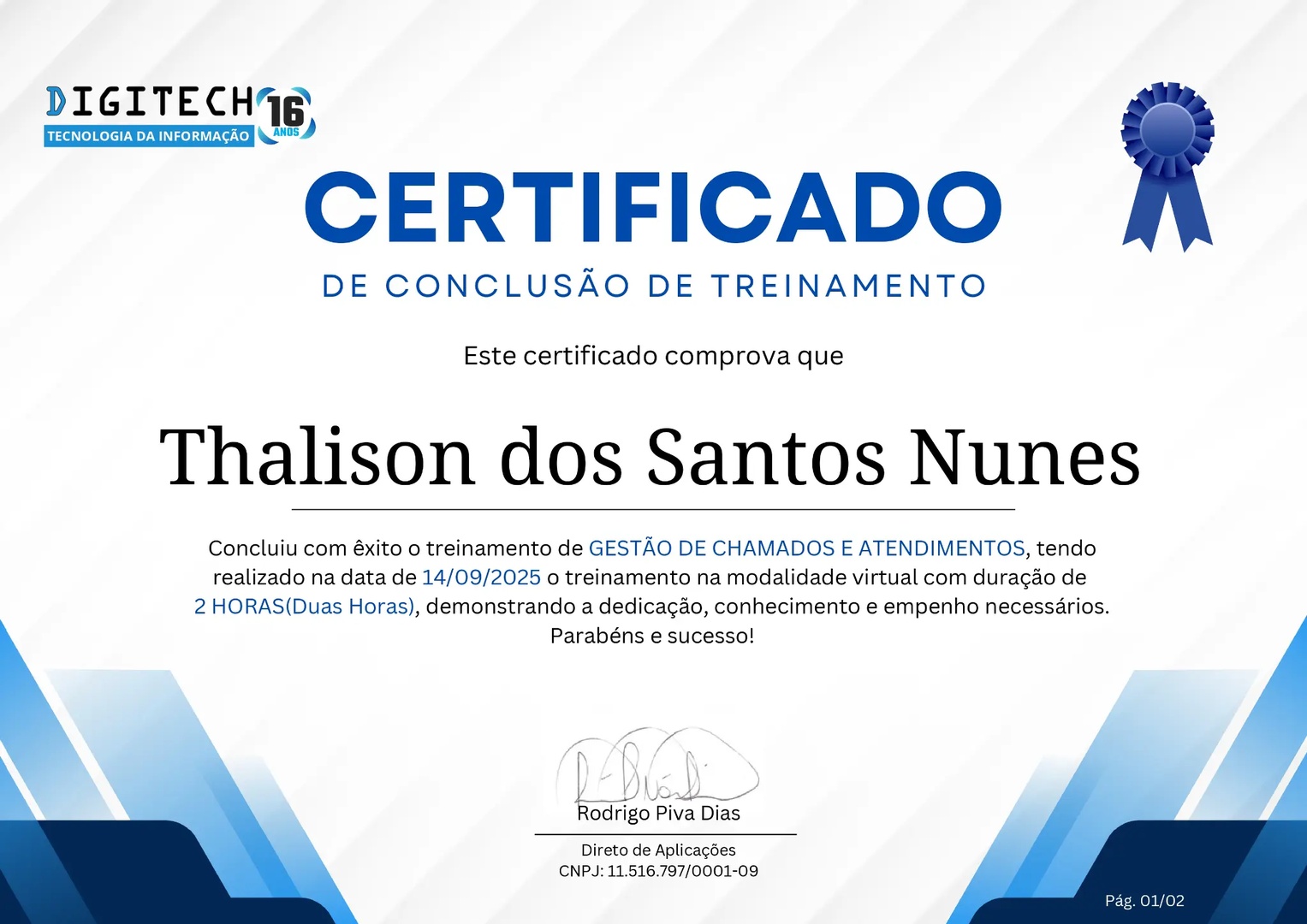 Certificado Gestão de Chamados e Atendimentos